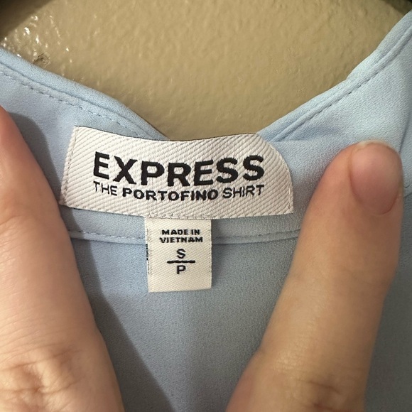 Express Light Blue Women's Button Down Polyester Shirt - Picture 5 of 6
